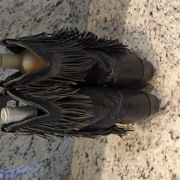 🫶8Vintage Fringed Leather Black Boots - Picture 4 of 7